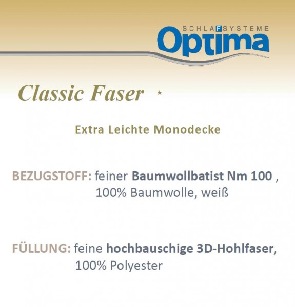 Faserdecke - Optima Classic *- leichte Sommerdecke